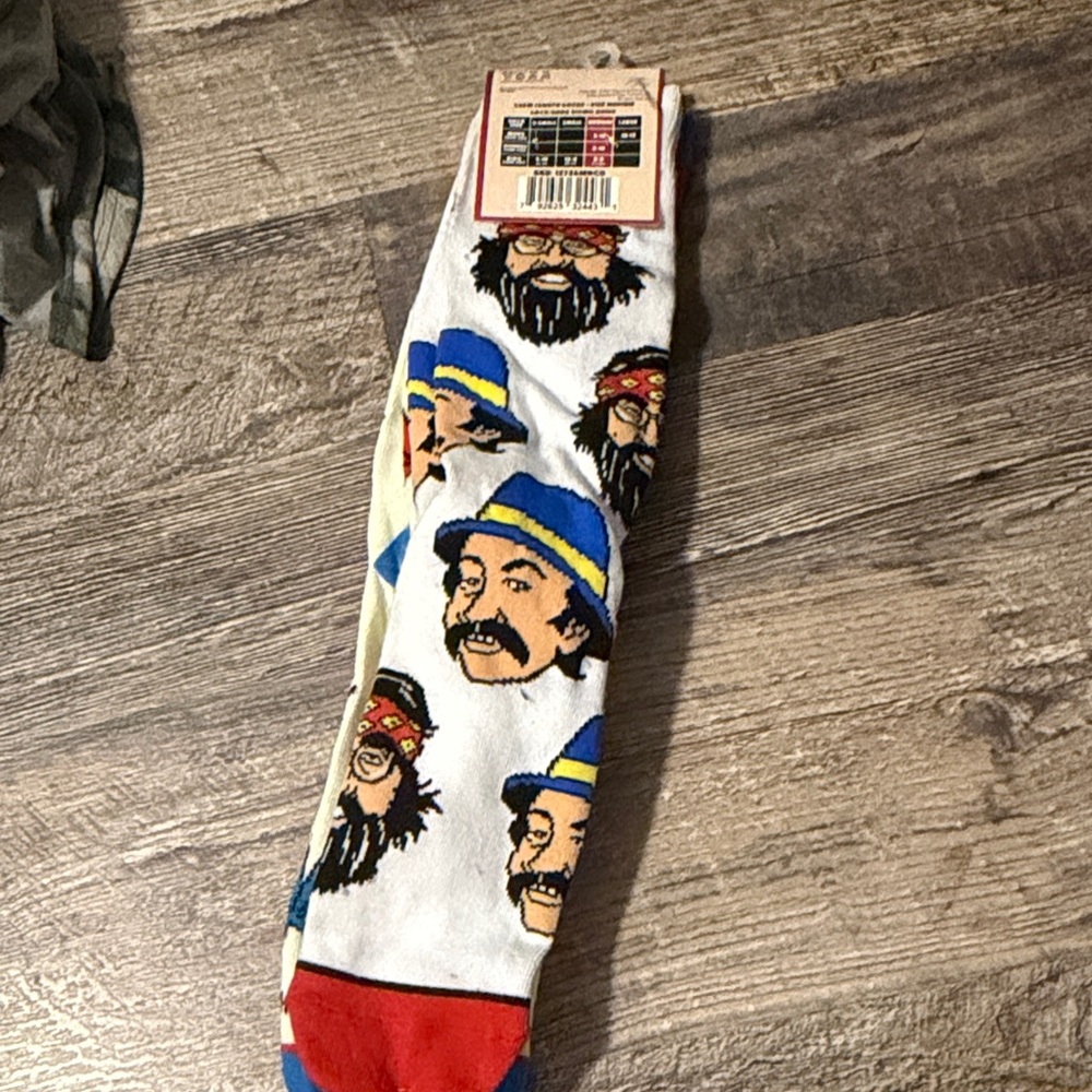 Novelty White Crew Socks with Multicolor Portrait Print